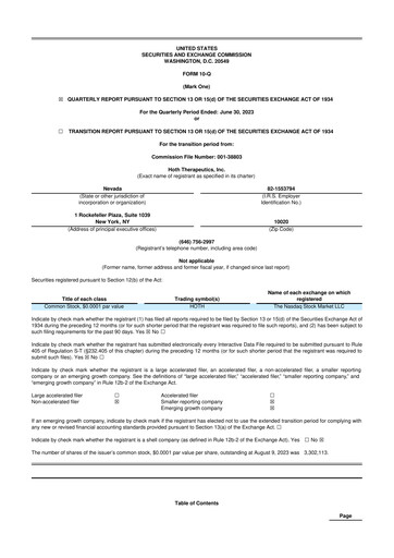 Thumbnail Hoth Therapeutics 10-Q Quarterly Report FY2023 