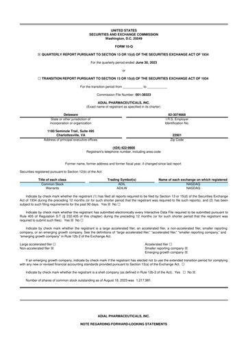 Thumbnail Adial Pharmaceuticals
 10-Q Quarterly Report FY 