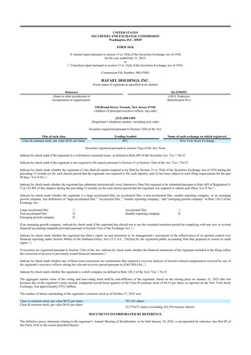 Miniature Rafael Holdings 10-K Rapport annuel 2023