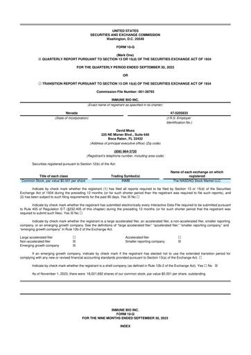 Thumbnail INmune Bio 10-Q Quarterly Report FY 