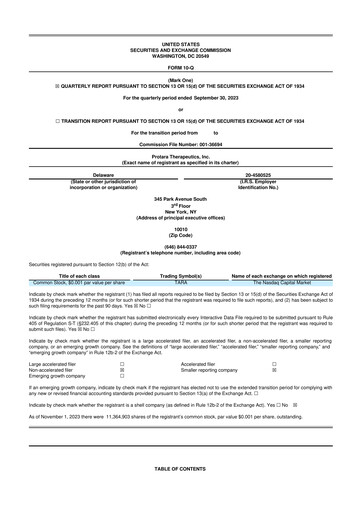 Thumbnail Protara Therapeutics 10-Q Quarterly Report FY 