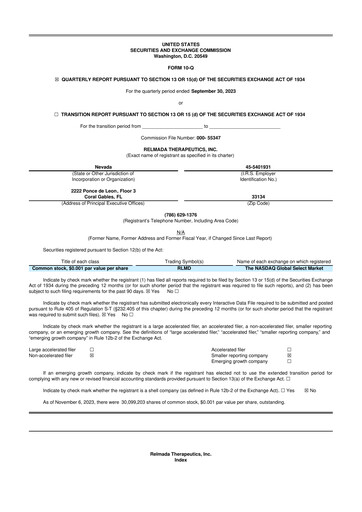 Miniature Relmada Therapeutics 10-Q Rapport trimestriel 2023 