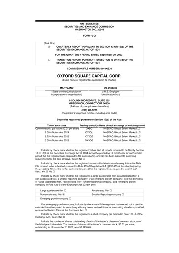 Miniature Oxford Square Capital
 10-Q Rapport trimestriel 2023 