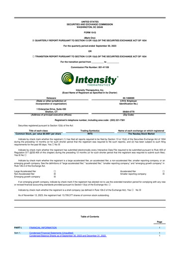 Miniature Intensity Therapeutics 10-Q Rapport trimestriel 2023 