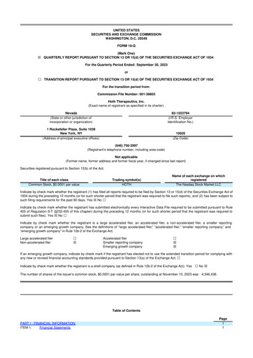 Thumbnail Hoth Therapeutics 10-Q Quarterly Report FY2023 