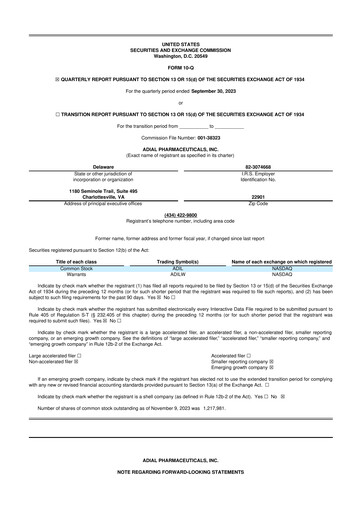 Thumbnail Adial Pharmaceuticals
 10-Q Quarterly Report FY 