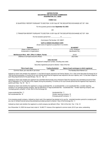 Vorschaubild Safe & Green Holdings 10-Q Quartalsbericht 2023 