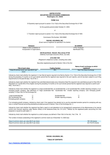 Vorschaubild Rafael Holdings 10-Q Quartalsbericht  