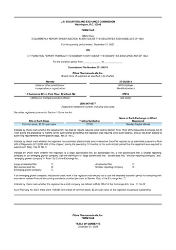 Vorschaubild Citius Pharmaceuticals
 10-Q Quartalsbericht 2024 