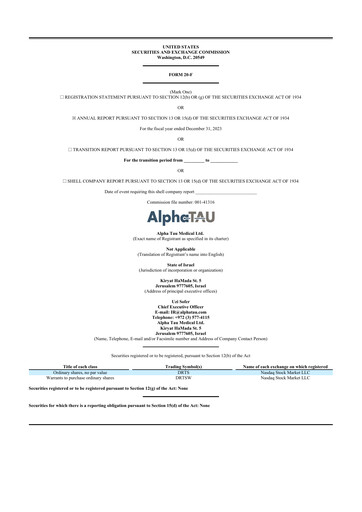 Thumbnail Alpha Tau Medical 20-F Annual Report 2023