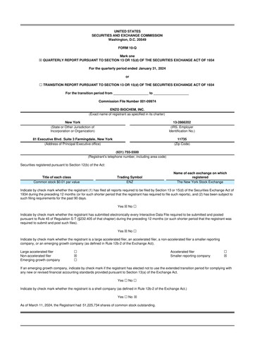 Thumbnail Enzo Biochem 10-Q Quarterly Report FY 
