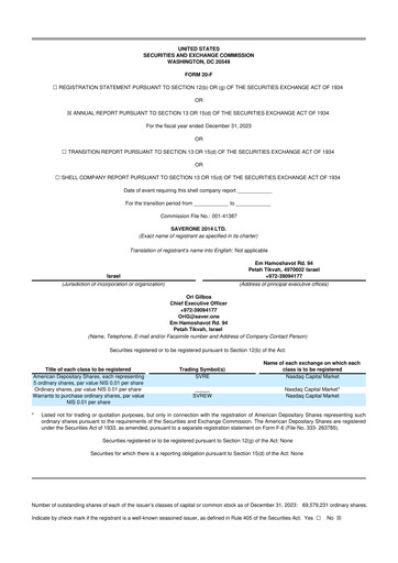 Miniature SaverOne 2014 20-F Rapport annuel 2023