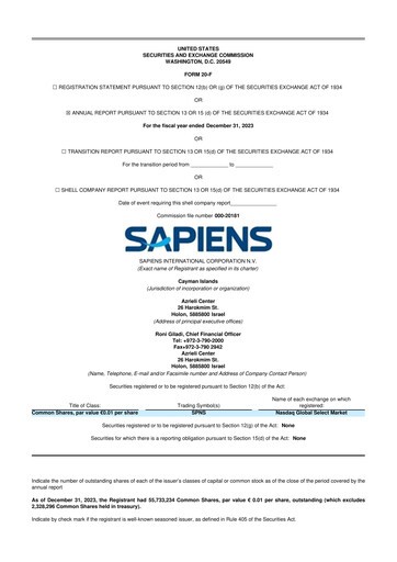 Vorschaubild Sapiens International Corporation 20-F Jahresbericht 2023