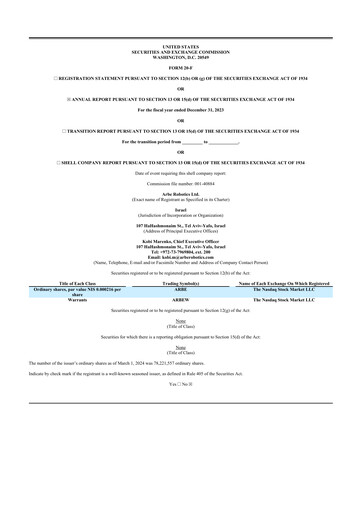 Thumbnail Arbe Robotics 20-F Annual Report 2023