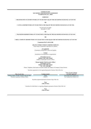 Thumbnail ADS-TEC Energy 20-F Annual Report 2023