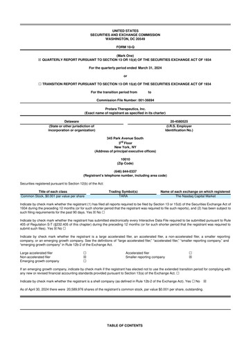 Thumbnail Protara Therapeutics 10-Q Quarterly Report FY 