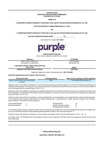 Thumbnail Purple Innovation
 10-Q Quarterly Report FY 