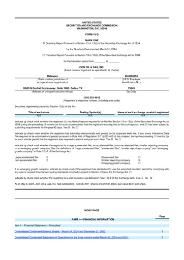 Miniature Zion Oil & Gas 10-Q Rapport trimestriel 2024 
