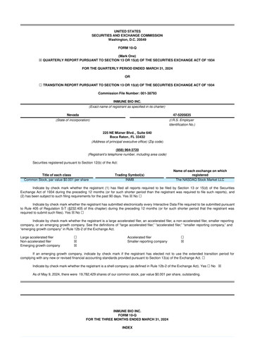 Thumbnail INmune Bio 10-Q Quarterly Report FY 