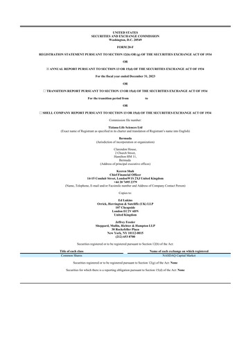 Vorschaubild Tiziana Life Sciences 20-F Jahresbericht 2023