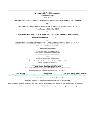 Thumbnail Magic Software 20-F Annual Report 2023