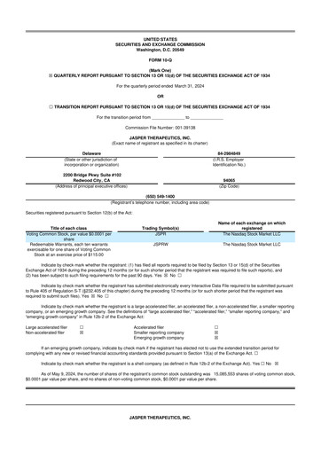 Miniature Jasper Therapeutics 10-Q Rapport trimestriel 2024 