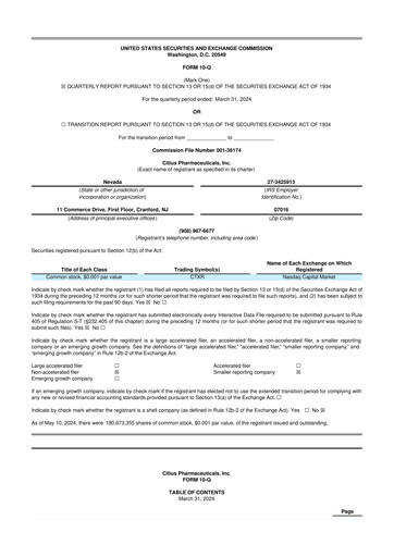 Vorschaubild Citius Pharmaceuticals
 10-Q Quartalsbericht 2024 