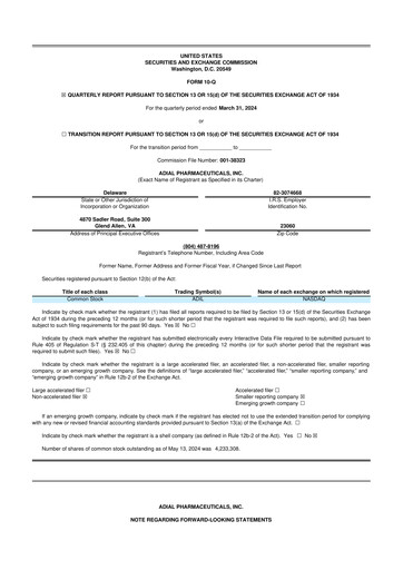Thumbnail Adial Pharmaceuticals
 10-Q Quarterly Report FY 