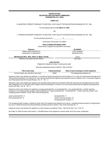 Vorschaubild Safe & Green Holdings 10-Q Quartalsbericht 2024 