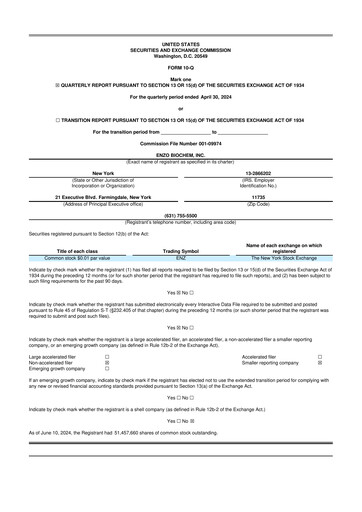 Thumbnail Enzo Biochem 10-Q Quarterly Report FY 