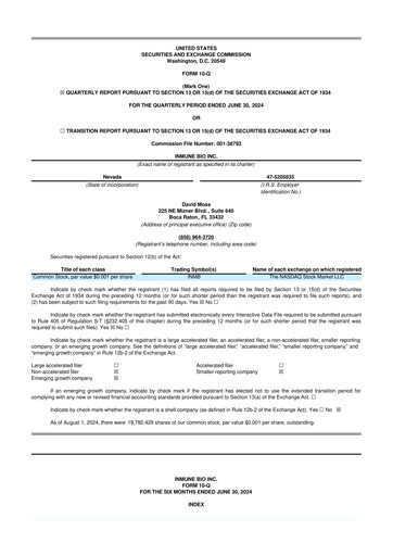 Thumbnail INmune Bio 10-Q Quarterly Report FY 