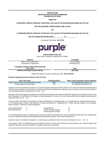 Thumbnail Purple Innovation
 10-Q Quarterly Report FY 