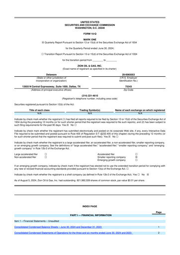 Miniature Zion Oil & Gas 10-Q Rapport trimestriel 2024 