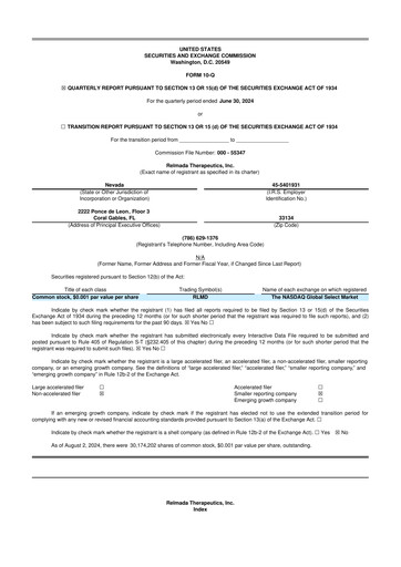 Miniature Relmada Therapeutics 10-Q Rapport trimestriel 2024 