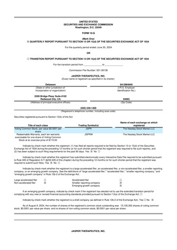 Miniature Jasper Therapeutics 10-Q Rapport trimestriel 2024 