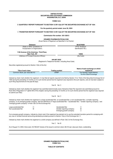 Thumbnail Oramed Pharmaceuticals 10-Q Quarterly Report FY2024 