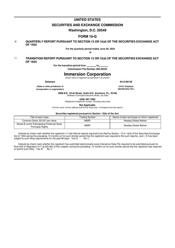 Thumbnail Immersion Corporation
 10-Q Quarterly Report FY2024 