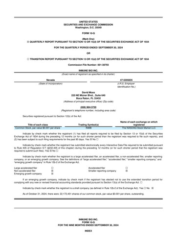 Thumbnail INmune Bio 10-Q Quarterly Report FY 