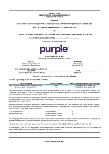 Thumbnail Purple Innovation
 10-Q Quarterly Report FY 