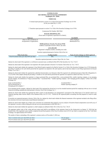 Miniature Rafael Holdings 10-K Rapport annuel 2024