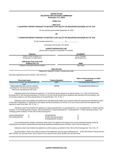 Miniature Jasper Therapeutics 10-Q Rapport trimestriel 2024 