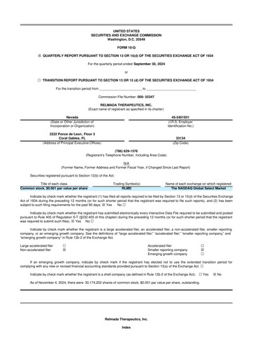 Miniature Relmada Therapeutics 10-Q Rapport trimestriel 2024 