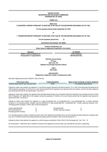 Thumbnail Protara Therapeutics 10-Q Quarterly Report FY 