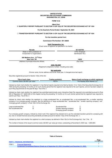 Thumbnail Hoth Therapeutics 10-Q Quarterly Report FY2024 