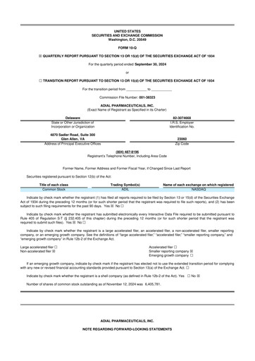 Thumbnail Adial Pharmaceuticals
 10-Q Quarterly Report FY 