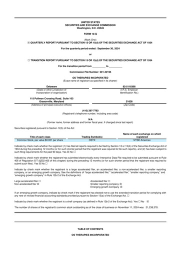 Miniature OS Therapies 10-Q Rapport trimestriel 2024 