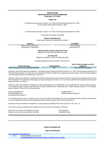 Vorschaubild Rafael Holdings 10-Q Quartalsbericht  
