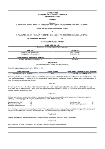 Thumbnail Enzo Biochem 10-Q Quarterly Report FY 