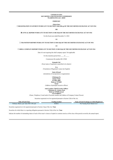 Miniature Kamada
 20-F Rapport annuel 2024