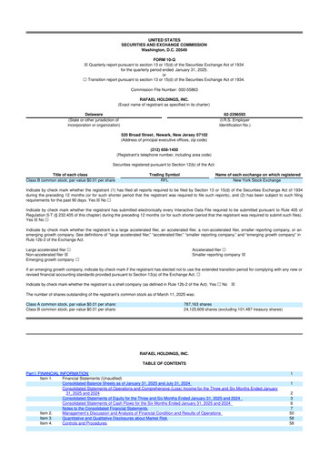 Vorschaubild Rafael Holdings 10-Q Quartalsbericht  